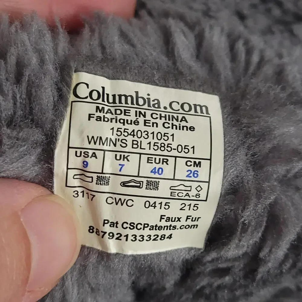 Columbia Minx Mid Boots Women 9 Gray Lace Up Waterproof Faux Fur Lining Winter